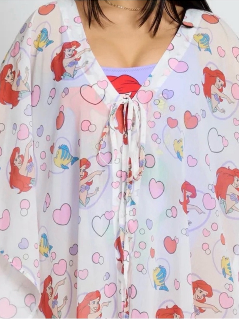 Disney Little Mermaid Ariel Print Beach Cover-Up - Pink & White NWT - Picture 2 of 8